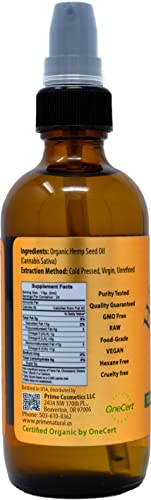Prime-Natural-Organic-Hemp-Seed-Oil-4oz-USDA-Certified-Sativa-Oil-Pure-Cold-Pressed-Virgin-Unrefined-Vegan-Food-Grade-High-Omega-3-6-9-Fatty-Acids-Good-for-Face-Body-Skin-Hair-Care-0-0