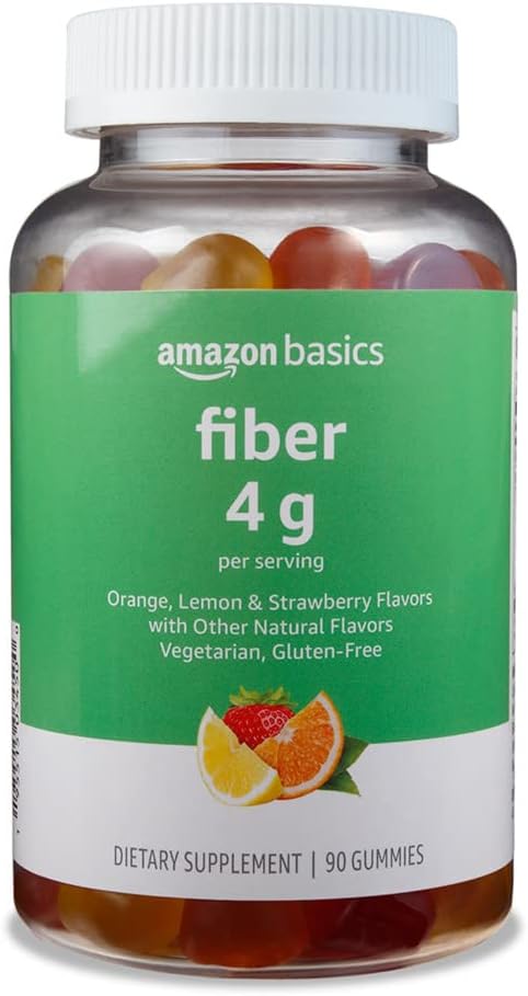 Amazon Basics Soft Fiber Gummies for Digestive Health and Regularity, Orange, Lemon & Strawberry