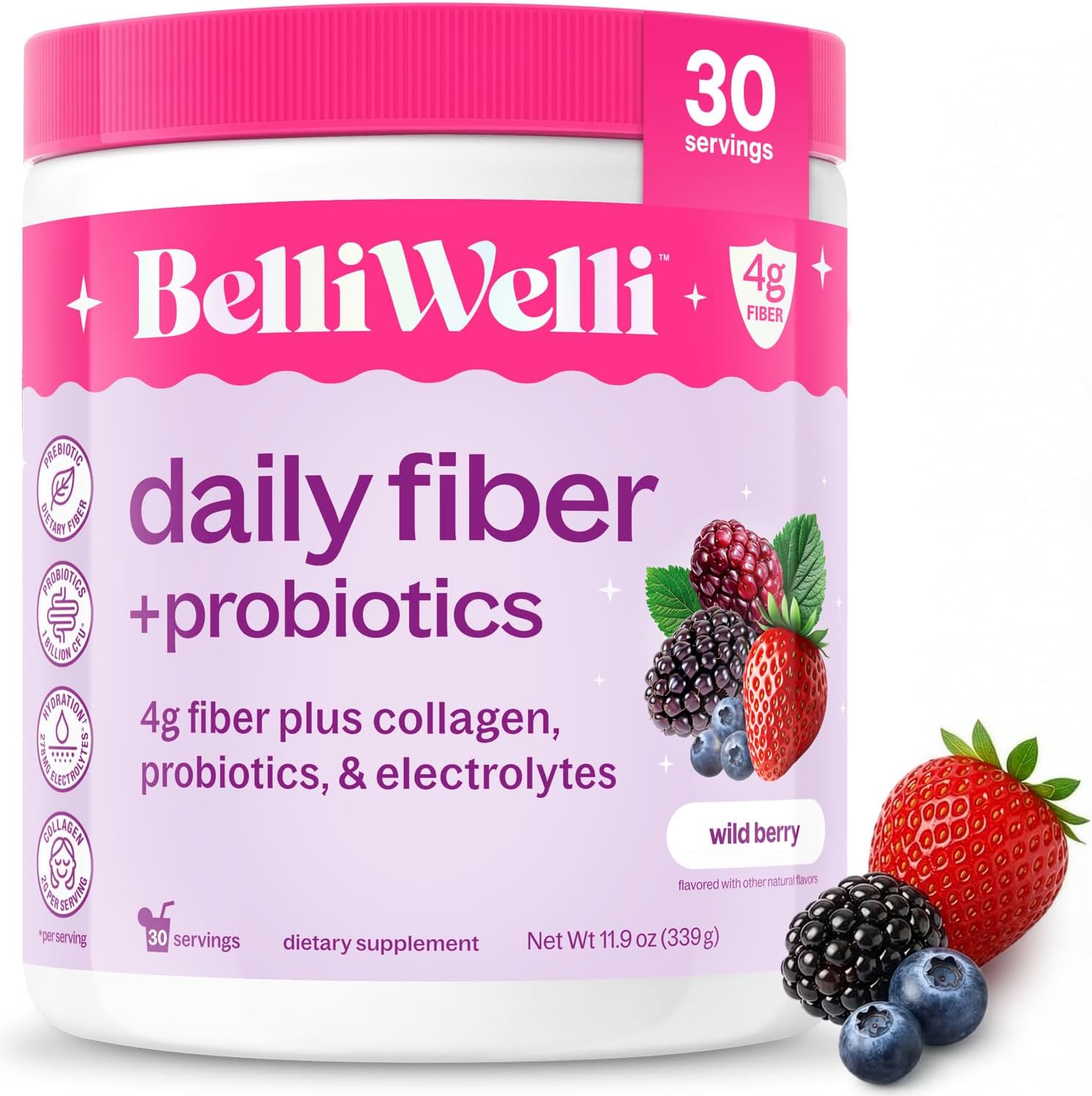 Belli Welli Fiber Supplement Powder with Prebiotics for Digestive Health and GLP-1 Support, Soluble Fiber