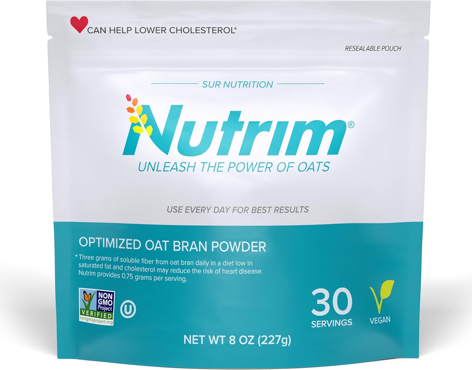 Nutrim Oat Bran Powder with 750mg Beta Glucan per Serving – Easy-Mix Soluble Fiber for Cholesterol