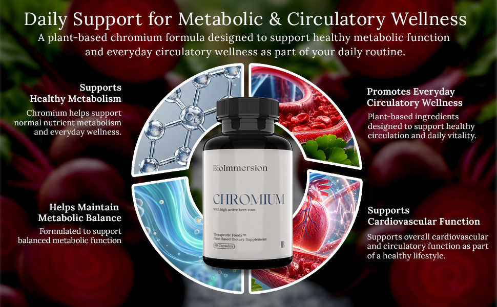 Chromium supplement with beet root for metabolism circulation and cardiovascular wellness support