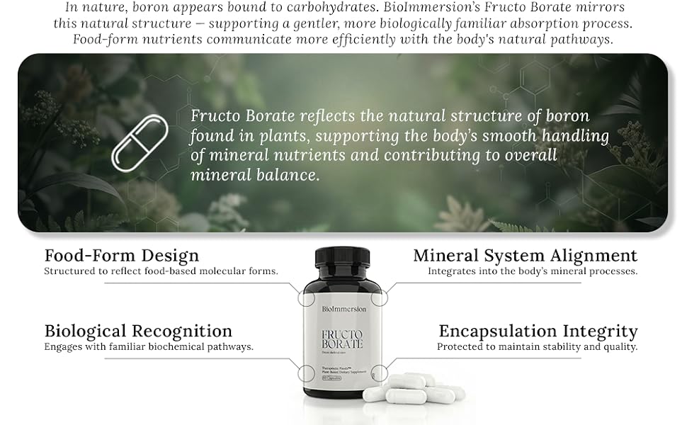 Food form boron supplement for mineral balance bone joint and nutrient absorption support capsules